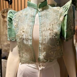 Sage Green Modern Filipiniana Bolero with Beige Embroidery size 0-2 US